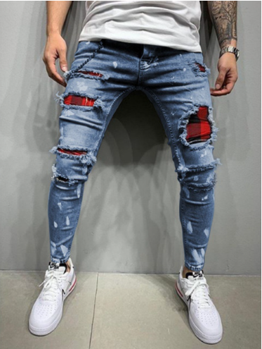 Black Ripped Jeans with Blue Slim Fit Cuffs