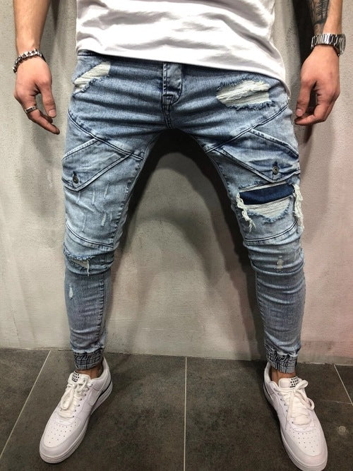 Black Ripped Jeans with Blue Slim Fit Cuffs